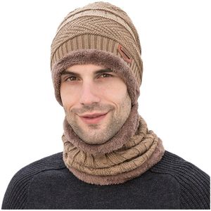 Heren Winter Hat Cap Kraag Set Plus Fluwelen Dikke Gebreide Muts En Uitlaat Herfst En Winter Warm Thicken Sjaals sjaal Accessoires