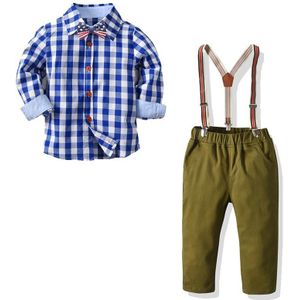 Baby Kids Jongens Gentleman Kleding Sets 2 Stuks Plaid Print Lange Mouwen Single Breasted Shirts Broek Kinderen Outfits