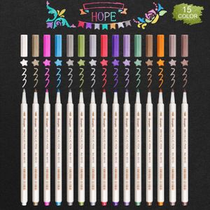 15 Kleuren Metallic Art Marker Diy Scrapbooking Card Making Ambachten Zachte Borstel Pen Voor Tekening Diy Fotoalbum Schoolbenodigdheden