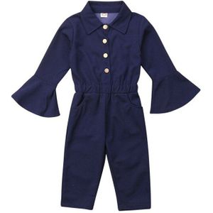 Mode Mooie Meisjes Katoenen Jumpsuit Overalls Flare Mouw Kleine Dames Hoge Taille Romper Jumpsuit