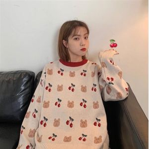 Vrouwen Truien Japanse Kawaii Ulzzang Vintage Losse Beer Cherry Trui Vrouwelijke Koreaanse Harajuku Leuke Kleding Voor Vrouwen