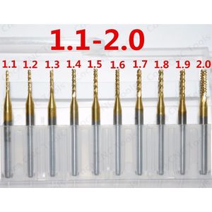 1.1-2.0mm-10 stks, CNC vhm mill, TiN gecoat PCB mill, Micro maïs houtbewerking router bit, PCD Boor frees