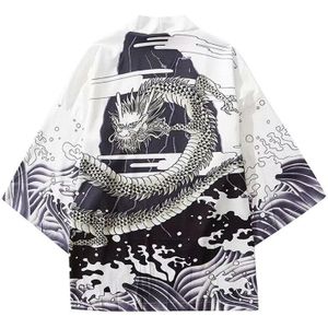 Japanse Stijl Kimono Jas Zee Wave Dragon Print Mannen Harajuku Streetwear Jas Jas Casual Dunne Gown Zweet Dragen Japan HH155