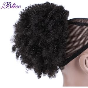 Blice Synthetische Kort Krullend Paardenstaart Hair Extensions Natuurlijke Zwarte Hittebestendige Haarstukje Met Twee Plastic Kammen