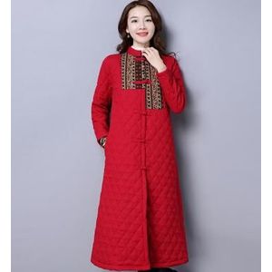 Winter aanbieding Grote maat China folk stijl Gewaad jurk Katoen gewatteerde retro vest lange mouwen Chinese-stijl gevoerde jas