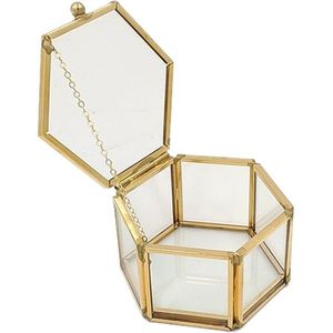 Hexagon Transparant Glas Ring Box Trouwring Box Geometrische Clear Glas Sieraden Doos Sieraden Organisator Houder Tafelblad