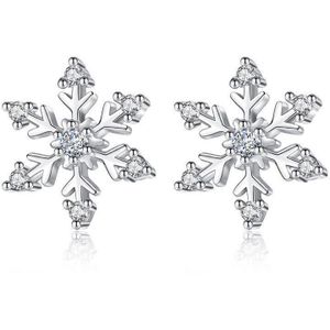 Cz Crystal Snowflake Stud Oorbellen Voor Vrouwen Meisje Kleine Leuke Witte Vergulde Oorbel Mode Kerst Sieraden