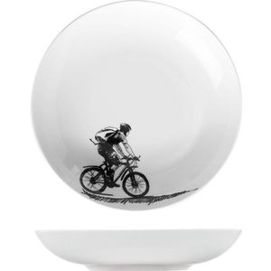 8.2 Inch Wit Zwart Geïllustreerd Porselein Plaat Pizza Soep Steak Diner Kutahya Porselein Decoratieve Voedsel Lade-Man Op De fiets