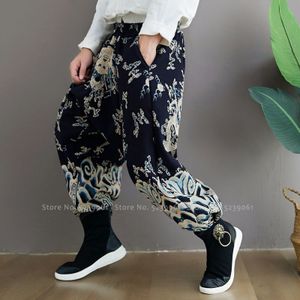 Chinese Traditionele Hanfu Tang Pak Wijde Pijpen Draak Gedrukt Broek Mannen Koreaanse Katoen Casual Losse Broek Japanse Stijl Kimono