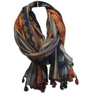 Marte & Joven Retro Geometrische Printing Warm Sjaal Sjaals voor Vrouwen Mode Kwasten Bruin Lange Wraps Dames Lente Herfst Pashmina