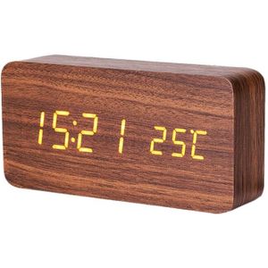 Multicolor Geluid Controle Houten Hout Vierkante Led Wekker Desktop Tafel Digitale Thermometer Houten Usb/Aaa Datum Display