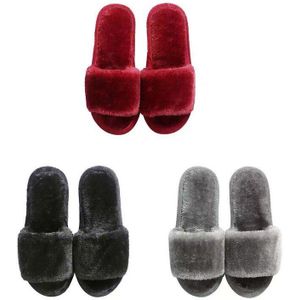 Winter Vrouwen Huis Slippers Faux Fur Warme Schoenen Vrouw Slip Op Flats Vrouwelijke Slides Zwart Roze Cozy Home Harige slippers