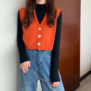 Trui Vest Vrouwen Solid Crop Tops Herfst Daily Streetwear Kantoor Dame Elegante Koreaanse Mode Ins Chic Gebreide Truien Vintage