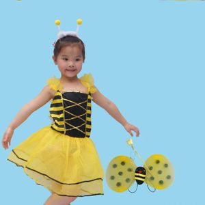 Geel Bee Hoofdband Vleugels Rok Jurk Set Kids Meisjes Cosplay Bee Kostuum Kinderen Day Party Prestaties Kostuums Purim
