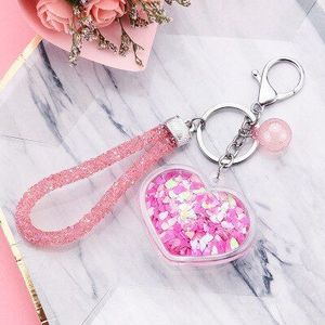 Stijl Acryl Hart Sleutelhanger Mobiele Sequin Quicksand Pakket Accessoires Auto Opknoping Ornament