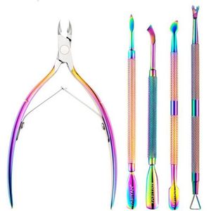 Huidtang Ingegroeide Nagel Kit Cuticle Pusher Driehoek Gel Nagellak Remover Nail Cleaner Tool Vork Nagelvijl Lifter