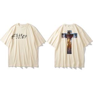 Gonthwid T-shirts Mannen Streetwear Hip Hop Kruis Jezus God Print T-shirts Katoen Casual Losse Harajuku Korte Mouw Tees Tops