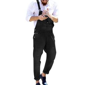 Mannen Broek Jumpsuit High Street Zakken Jeans Mode Slim Fit Denim Overalls Modieuze Band Casual Jarretel Mannen Broek