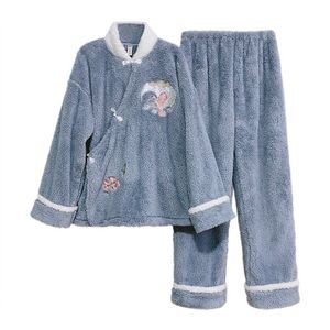Herfst Nachtkleding Set Thicken Winter Verpleging Pyjama Katoen Verpleging Nachtjapon Pak Voor Prenatale + Postnatale Vrouwen