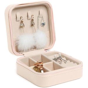 Jewelry Box Portable Storage Organizer Earring Holder Zipper Vrouwen sieraden display Travel Case 100x100x55mm
