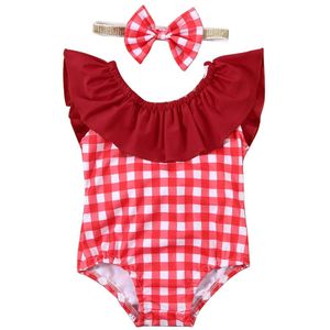 Zomer Peuter Baby Meisje Een Stuk Badmode Bikini Ruches Plaid Print Strand Dragen Badpak Badpak 0-7Y