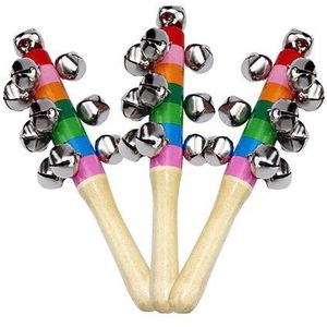 Eco-vriendelijke Mooie Baby Rammelaars Jingle Bells Houten Rammelaar Regenboog Kleur Hand Bell Baby Shaker Rattle Educatief Speelgoed