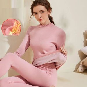 Thermisch Ondergoed Vrouwen Plus Fluwelen Pak Half Coltrui Slaap Tops Lange Onderbroek Set Winter Kleding Thermische Slijtage Lingere Set