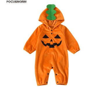 Focusnorm Halloween Custom Baby Baby Meisjes Jongens Rompertjes Pompoen Print Lange Mouwen Hooded Herfst Warm Jumpsuits