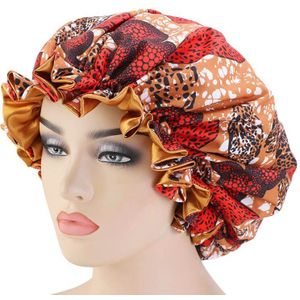 Extra Grote Size Afrikaanse Patroon Ankara Print Mutsen Moslim Vrouwen Nachtrust Cap Satijn Elastische Hoed Dames Tulband Head Cover