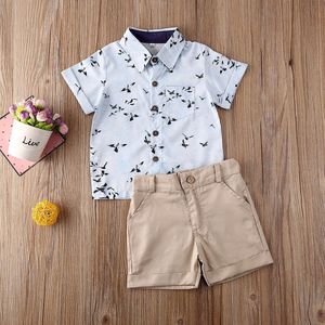 Emmababy Peuter Baby Boy Kleding Zeemeeuw Print Korte Mouw Tops Korte Broek 2 Stuks Outfits Gentleman Katoenen Kleding