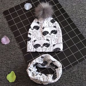 Baby Muts Sjaal Set Print Katoen Kinderen Cap Kraag Kids Jongens Meisjes Mutsen Baby Peuter Hoeden Sjaals Winter Hoeden Voor 1-3T