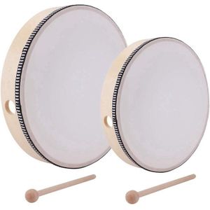 2 Stuks Hand Drum Kinderen Percussie Houten Frame Drum - 10 Inch & 8 Inch/ 25.5 Cm & 20.3 cm