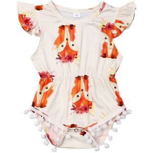 Pasgeboren Baby Meisje Vos Romper flying mouwen Oranje kwastje Bodysuit Jumpsuit Outfit zomer katoen Sunsuit Kleding