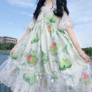 Kawaii Lolita Lime Een Zomer Lolita Jsk Kleine Verse Groene Print Bretels Lolita Vrouwen Zoete Jurk Kawaii Meisje Gothic Jurk