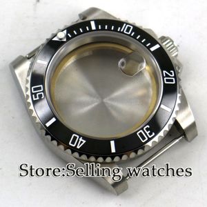 40mm parnis Saffierglas zwarte Keramische Bezel Stalen Horloge fit 2824 2836 beweging