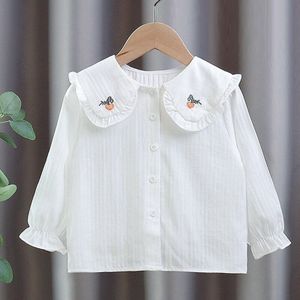Peuter Meisjes Witte Blouses Baby Meisjes Shirts Voor Kids Kleding Lange Mouwen Katoen Schooluniform Print Tops 2 3 4 5 6 7 8 Jaar