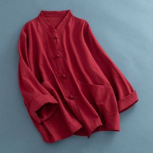 Traditionele Chinese Kleding Voor Vrouwen Blouse Stand Kraag Chinese Mandarijn Jas Linnen Pocket Shirt Chinese Tops FF2466
