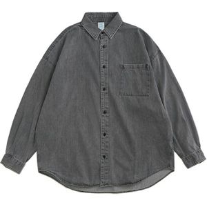 Inflatie Mannen Vintage Gewassen Jeans Shirt Streetwear Harajuku Lange Mouw Mannen Oversized Mannelijke Casual Shirt 2103W