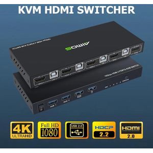 18Gbps 4K 60Hz Ultra Hd Metal Case 4 Ingang 1 Output Kvm Switch Screen Switcher Gedeelde Toetsenbord en Muis AM-KVM401