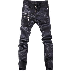 Mode Mannen Lederen Broek Skinny Motorfiets Rechte Jeans Casual Broek Maat 28-36 A103