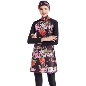 3Pcs Vrouwen Moslim Bloemen Badpak Zomer Bescheidenheid Islamitische Maxi Casual Burkinis Volledige Cover Badmuts Lange Tops Broek