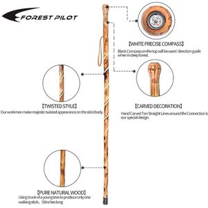 Bos Pilot Grote Bal Hoofd Houten Wandelen Stok Met Een Kompas Natuur Kleur, 48 Inch, wandelstok Voor Oude