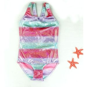 Meisje Bikini Kinderen Badpak Tiener Meisje Een Stukken Badmode Zilver Geperst Bling Patchwork Badpak Kids Bikini 3-10Y