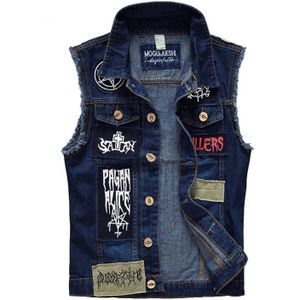 Dimusi ripped jeans vest mens denim vest mannelijke gewassen jeans vest man cowboy vintage jeans mouwloze jas, ya565