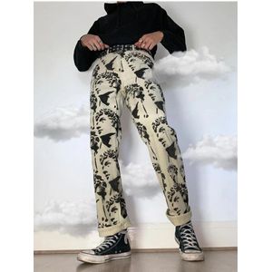 Man Hip Hip Broek Streetwear Mannen Losse Denim Broek Graffiti Print Zwarte Vintage Jeans Harajuku Joggers Katoenen Broek