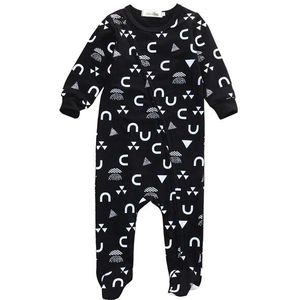 Peuter Baby Baby Jongens Meisjes Katoen Met Lange Mouwen O-hals Rits Cartoon Patroon Zwarte Toevallige Romper Outfit 0-18M