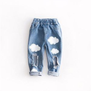 Lente Herfst Peuter Baby Jeans Mode Cloud Patroon Gat Trausers 3 4 5 6 7 Jaar Jeans Voor Kinderen Elastische taille Casual Broek