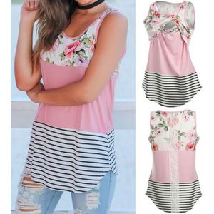 Zomer Vrouwen Moederschap Verpleging Tanks Patchwork Bloemen Gestreepte Mouwloze Kleding Borstvoeding Zwangerschap Verpleging Shirts