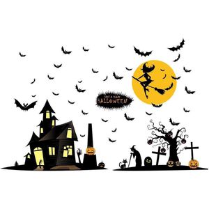 Bzoosio Happy Halloween Heks Achtergrond Muur Sticker Venster Party Home Decoration Decal Decor B1