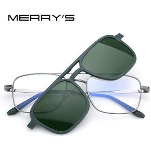 Merrys 2 In 1 Magneet Gepolariseerde Clip Bril Frame Mannen Optische Clip Bril Voor Mannen Vierkante Brillen S2301